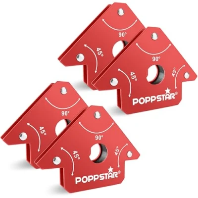 Imagen de Poppstar Escuadra magnetica para soldar pequeña (Juego de 4 pzas), Fuerza adhesión los imanes soldar: 11,3 Kg, ángulos 45, 90, 135
