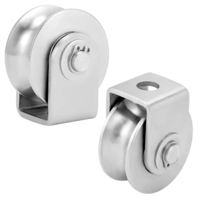 Imagen de QWORK® 2 piezas Polea de acero inoxidable con soporte para soldar Diámetro 48 mm Capacidad 250 kg Apto puertas automáticas y cable hasta 10