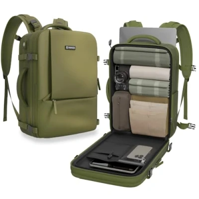 Imagen de NUMADA Mochila Viaje Cabina Avión 40x20x25cm (20L) con Varios Bolsillos y Compartimento para Portátil 15&quot;. Ryanair Asas Acolchadas, Cintas de Apriete, Zapatero Zona LíquidosVerde