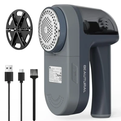 Imagen de BEAUTURAL Quitapelusas Eléctrico Recargable Type C, Dos Velocidades, Antibloqueo, Apto para Todo Tipo de Tejidos, con Cepillo Limpieza y Cuchillas Repuesto