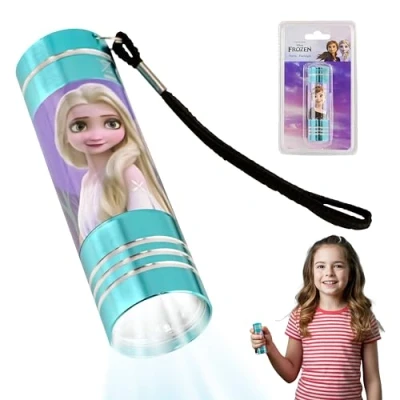 Imagen de Frozen Antorcha de 9 LED, mini linternas mano aluminio azul cielo con cordón, luces nocturnas bolsillo para senderismo, camping, exteriores, corte energía emergencia, niños mayores