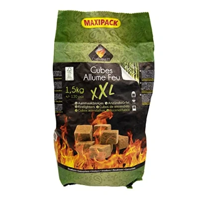 Imagen de CHEMINETT 15749 6 XXL Cubos Naturales para encender Chimeneas, Estufas y Barbacoas Saco 1,5 Kilos +/ 120pcs, Madera, Extra Grande