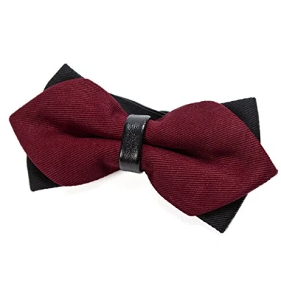 Imagen de DonDon Pajarita para Hombre en retro look punta de diamante elegante con gancho nudo y ajustable rojo oscuro