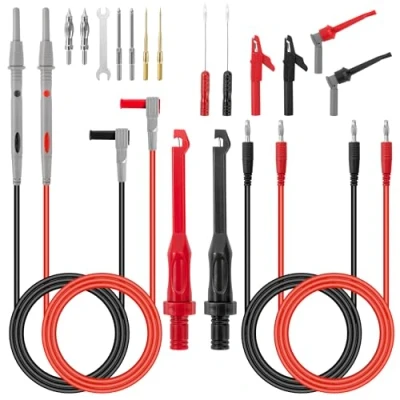 Imagen de QIMEI SHOP Cable de Prueba para Multímetro con Pinzas Cocodrilo Ganchos Sondas 0.7/1/2/4 mm Reemplazables Multimetro Digital 19 Piezas