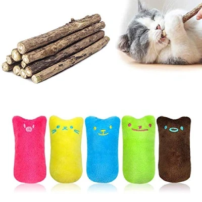 Imagen de MOULLY 5PCS Hierba Gatera Juguete, Juguetes del Catnip + 10Pcs Palitos de Catnip, 100% orgánico Natural, Protección Cuidado Dental, Adecuado Juguete para Gatos Interior