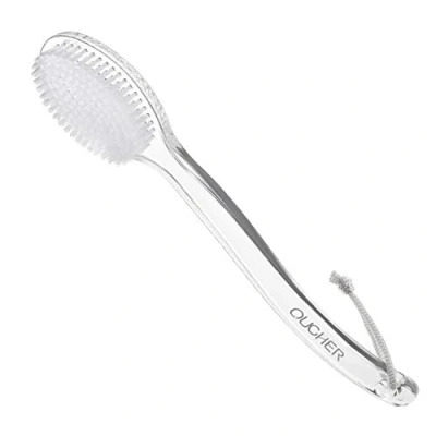 Imagen de QUCHER cepillo de ducha mango largo y cómodo, cuerpo nailon suave, exfoliación suave salud mejorada la piel, adecuado para hombres mujeres (mango transparente)