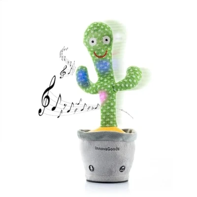 Imagen de InnovaGoods® Cactus Bailarin, Bailarin Repeats Spanish, Plush Toy Dance, Repeat Your Voice and Record, Multicolored Lights 120 Songs