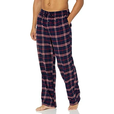 Imagen de Amazon Essentials Pantalón de Pijama Franela Transpirable (Disponible en Tallas Grandes y Altas) Hombre, Azul Marino Rojo Cuadros Escoceses, L