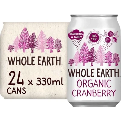 Imagen de Whole Earth Pack de 24 Bebidas Refrescantes Ecológicas Arándanos 330 ml Sin Azúcar Añadido y Gluten Apta para Veganos Elaborada con Ingredientes Naturales