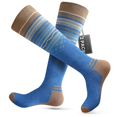 Imagen de OutdoorMaster 2 Pares Calcetines de Esquí Lana Merino Unisex para Hombre &amp; Mujer, Transpirables Invierno Snowboard y Deportes al Aire Libre con Diseño OTC/puño Antideslizante