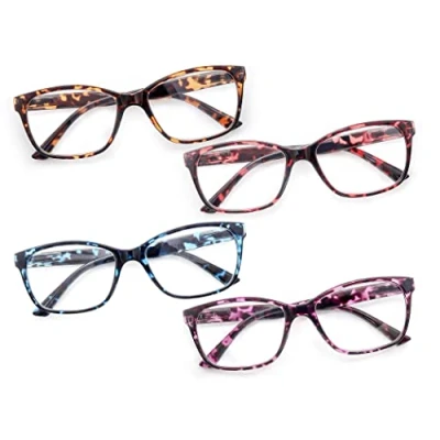 Imagen de HEEYYOK 4 Pares de Gafas Lectura Para Hombres y Mujeres Rectangulares Grandes Comodas Ligeras con Bisagra Resorte Bolsa
