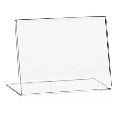 Imagen de 10 unidades de expositores publicitarios VITAdisplays DIN A7 en L formato apaisado, soporte precios, expositor precios (10,5 x 7,4 cm), transparente PLEXIGLAS® original (paquete 10)