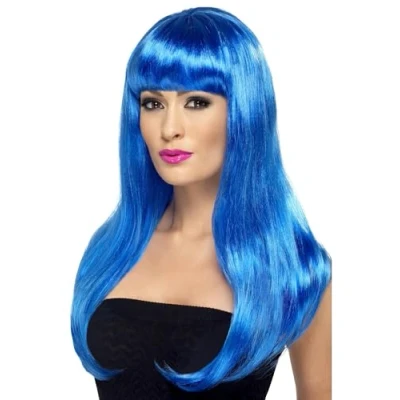 Imagen de Smiffys Peluca Babelicious, azul, larga, recta con flequillo