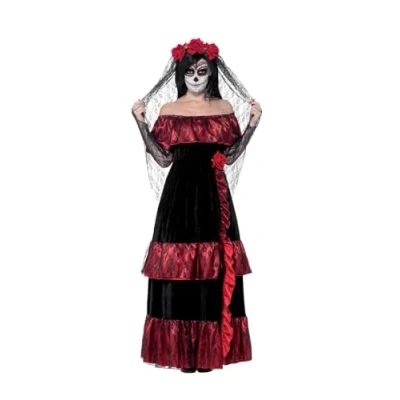 Imagen de Smiffys Disfraz de novia del Día Muertos, con vestido y velo rosas
