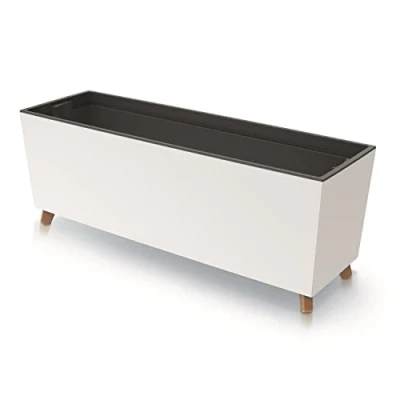 Imagen de Prosperplast Urbi Case N Jardinera con patas y maceta interior para exterior, rectangular, resistente a los rayos UV, 77 x 23,5 30 cm (blanco)