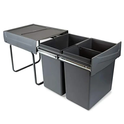 Imagen de EMUCA Cubos de Basura con fijación Inferior para Cocina, 2 contenedores Reciclaje extraibles 20 L, Capacidad Total 40L (2 x L), Acero y plástico, Gris Antracita.