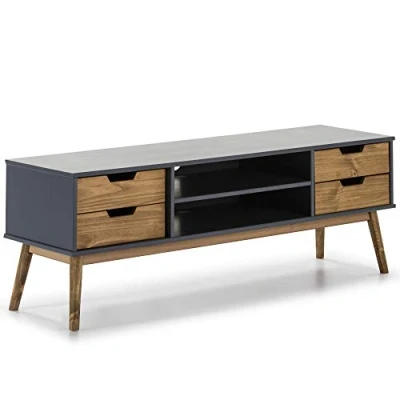 Imagen de VS Venta stock Mueble TV Java 1 Puerta y 2 cajones Gris/Cera, Madera de Pino, 140 cm Ancho, 40 Profundo 52 Alto