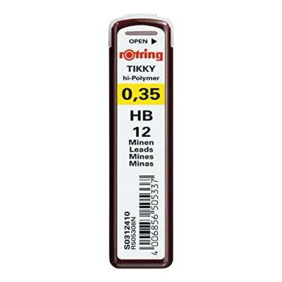 Imagen de rOtring Tikky minas de recambio para portaminas 0.35 mm, HB, 10 paquetes (120 minas)