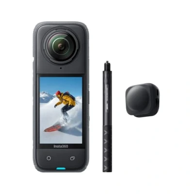 Imagen de Insta360 X4 Paquete de Snowboard Cámara acción Impermeable 8K 360, Vídeo 4K Gran Angular, Efecto Selfie Stick Invisible, Protectores Lente Extraíbles, 135 Min Batería, Edición IA