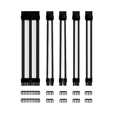 Imagen de Phoenix Kit Cables Extensores Fuente de Alimentación, 24 Pines ATX, 4 + EPS, 6 2 GPU, PSU Cable Extensión 30 cm, 18 AWG (Negro y Blanco)