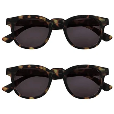 Imagen de OPULIZE Bay Gafas de Lectura Solares Pack 2 Montura Ancha Redonda Marrón Carey Mate Resistente a los Arañazos Bisagras con Muelle Lente Tintado Protección UV400 Hombre Mujer SS97 +2.00