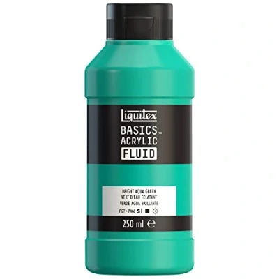 Imagen de Liquitex Basics Fluid Pintura acrílica de consistencia fluida, secado rápido, resistente a la luz, impermeable, acabado satinado permanente, bote 250 ml, verde agua brillante