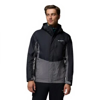 Imagen de Columbia Pouring Adventure 3 Jacket, Chaqueta impermeable para la lluvia Hombre, Negro, gris ciudad, XXL