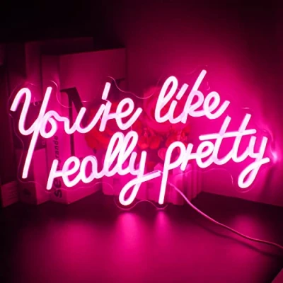 Imagen de You&#039;Re Like Really Pretty Letrero De Neón Para Decoración Paredes Letras Color Rosa Led Luz Habitación Acrílica Más Grande Niñas Dormitorio Niños Boda