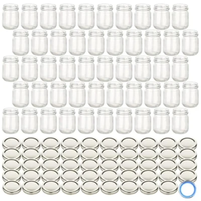 Imagen de gouveo Juego de 48 Tarros conserva Helix 125 ml con tapa rosca plateado BS Pequeños tapón TO53 para mermelada, miel, especias, casero (HEG125SBS)