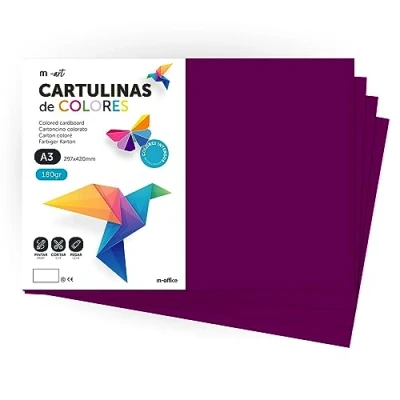 Imagen de cartulina de Colores, A3, Folios colores 180gr, Bloc intensos, Ideal para Manualidades, Imprimir tus Documentos y Diseños Creativos · m office (50 Hojas, Morado)