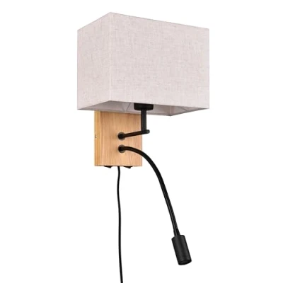 Imagen de Trio Lámpara de pared Nilam 212870236, madera natural, tela pantalla, excl. 1x E27, brazo lectura incl. LED 3,1 vatios, Flex Connect