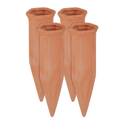 Imagen de Relaxdays Sistema de autorriego para Plantas, Dispensador Agua, Botellas 1,5L, 17 x 5,5 5 cm, 4 Uds., Terracota
