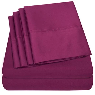 Imagen de Sweet Home Collection 6 Piece Bed Sheets 1500 Thread Count Fine Microfiber Deep Pocket Set Extra Pillow Cases, Value, California King, Berry