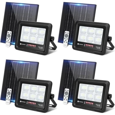 Imagen de Aigostar Foco Proyector LED Solar con mando a distancia 100w 4 piezas, Blanco Frío 6500K, Exterior Impermeable IP65,Proyector Brillo y Sincronización ajustables para Jardín