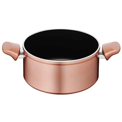 Imagen de Lagostina Ramata Cacerola honda antiadherente de aluminio Ø 20 cm con exterior efecto cobre, olla gas y horno Thermo Signal, revestimiento Titanium Easy, dos asas baquelita