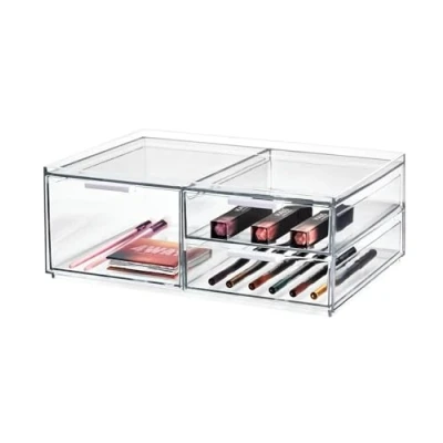 Imagen de iDesign Maquillaje, cajonera pequeña con 3 cajones de la colección Exclusiva Sarah Tanno, Organizador plástico para cosméticos y Utensilios, Transparente, 30,5 x 20,3 11,4 cm