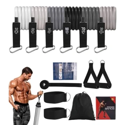 Imagen de Gomas Elasticas Musculacion, 6 Niveles de Resistencia,10 90 LBS, Set Bandas Resistencia con Anclaje para Puerta, Asas, Correa Tobillo, Ideal Fitness, Gimnasio en casa, Pilates