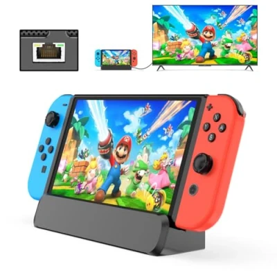 Imagen de RREAKA 6 in 1 Switch Dock for Nintendo OLED TV Adapter Docking Station with HDMI 1000 Mbit RJ45 Ethernet LAN 3 USB 2.0 Port Type C Charging Connectors Travel Base Portable Stand