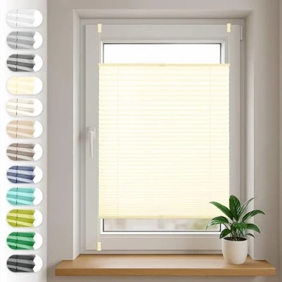 Imagen de Sonello Estor Cortina Plisada sin taladrar 60cm x 200cm Crema, Enrollable Plisado para Puerta y Ventana persianas protección de la intimidad Solar estores palisados