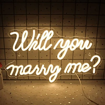 Imagen de letrero de neón con texto en inglés &quot;Will You Marry Me&quot; para decoración pared, boda, letras LED, alimentado por USB, decoració