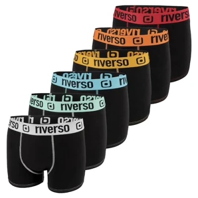 Imagen de riverso RIVOle Calzoncillos tipo bóxer para hombre, paquete de 6 unidades, estilo retro, elásticos, color negro, gris, azul, blanco, verde, rojo, naranja, amarillo, S, M, L, XL, XXL, 3XL, 4XL, 5XL,