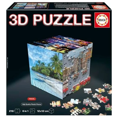 Imagen de Educa 3D Puzzle Viajes. El Reto puzzlero en Forma de Cubo con 216 Piezas Total. Estructura: Base montable Cubierta por 6 Puzzles 36 Cada uno. A Partir años (20124)