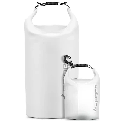 Imagen de Spigen Aqua Shield Set de Bolsa Impermeable [IPX6, 20L + 2L] Dry Bag con Correa Larga Ajustable para Playa, Piscina, Natación, Camping, Kayak, Pesca y Rafting, etc Blanco