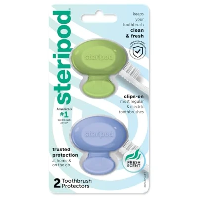 Imagen de Steripod Protector de cepillo dientes con clip, verde y azul, 2 unidades