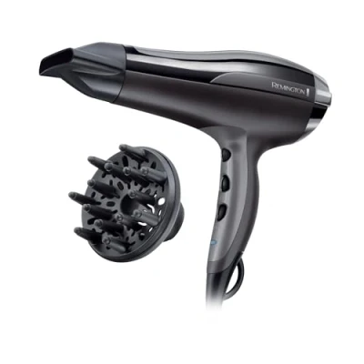 Imagen de Remington Secador de Pelo Pro Air Turbo, Iónico, Cabello Sin Encrespamiento, 2400 W, Concentrador y Difusor, 3 Temperaturas, 2 Velocidades, Función Rejilla Trasera Desmontable, Negro, D5220