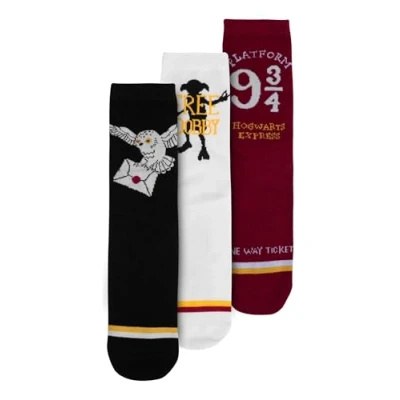 Imagen de United Labels 3 pares de calcetines Harry Potter para mujer, negro, blanco y rojo, medias Hedwig Dobby Gleis 9 3/4, multicolor, 39 42