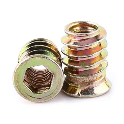 Imagen de 20 piezas de tuerca tornillo acero al carbono chapado en zinc, tuercas inserción roscadas accionamiento hexagonal para muebles madera(M6*15mm)