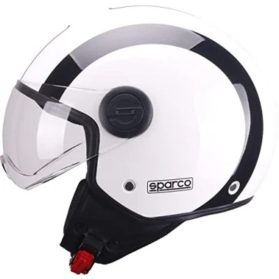 Imagen de Sparco Riders SP601 Casco Demi Jet para Moto, Scooter, homologado ECE 22.06, con Visera antiarañazos y liberación micrométrica, Color Blanco/Negro, XL