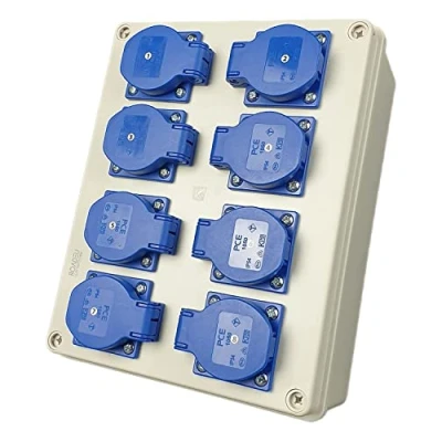 Imagen de RoadEu distribuidor de corriente 16A pared 8x 230V enchufes Schuko sitio enchufe para uso interior y exterior IP54