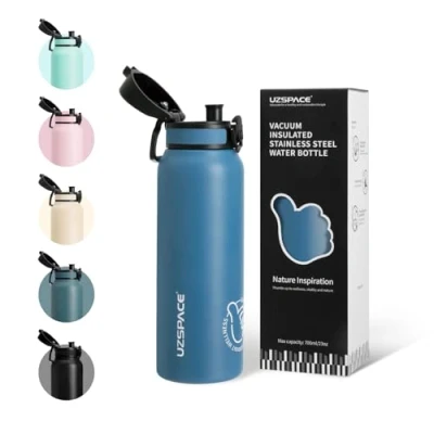 Imagen de UZSPACE botella para niños de acero inoxidable, 700 ml, termo doble pared con tapa, cierre un clic, a prueba fugas, agua metal niñas y niños, universidad, escuela